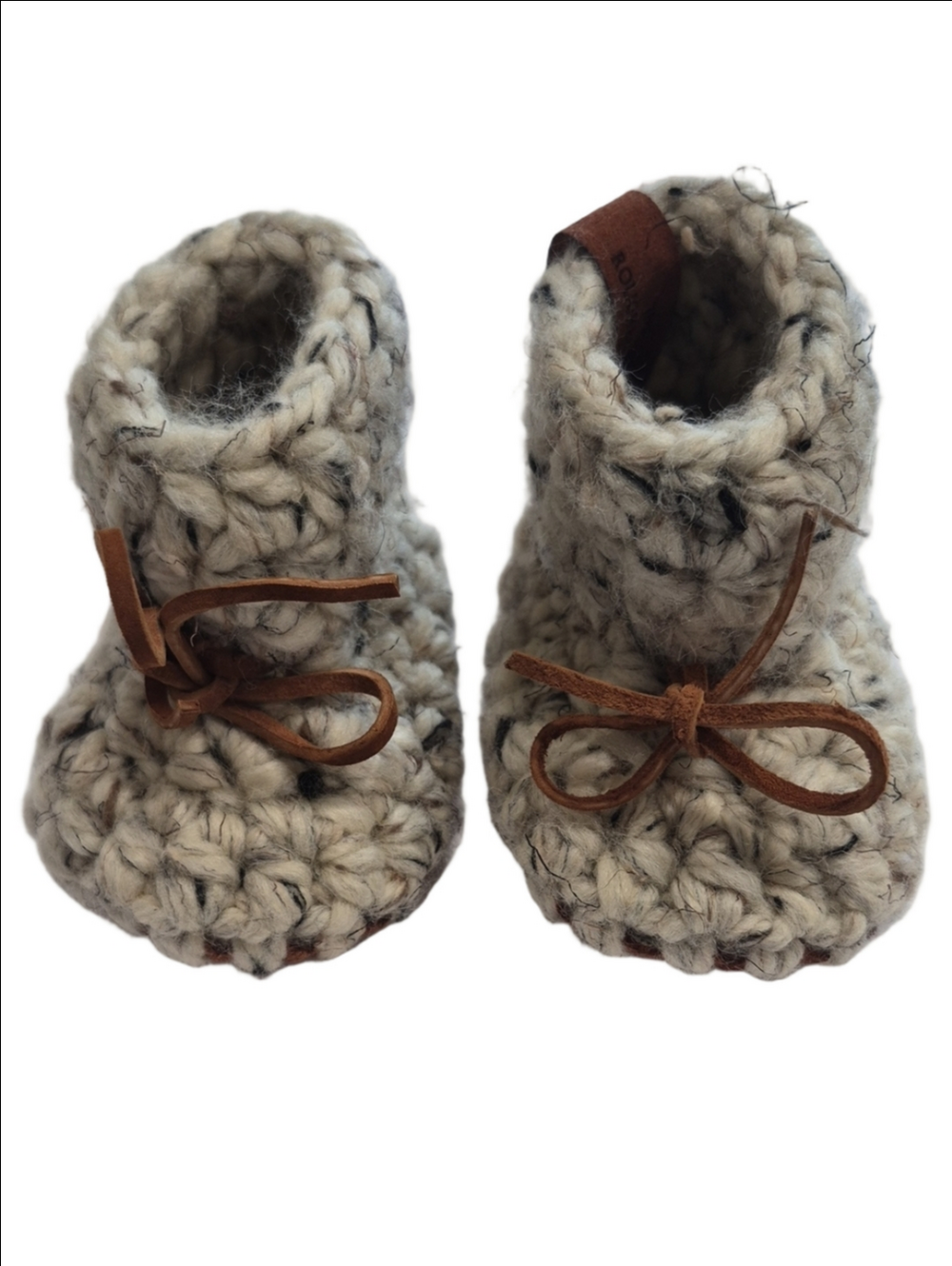 Rough Bark Knits Handmade Fleece Lined Baby Booties Neutral Oatmeal 4”